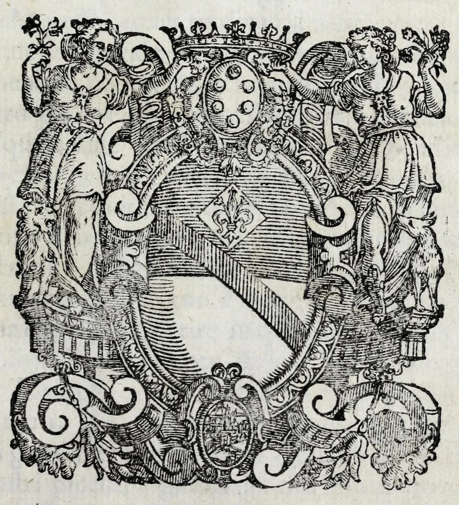 An illustration from Brevi, bolle, et indvlgenze concesse da diversi pontefici et altri prelati di Santa Chiesa alli devoti christiani della Compagnia del Santissimo Rosario, 1591, leaf 3