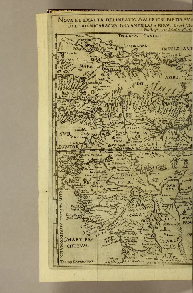 An illustration from Brevis & admiranda descriptio regni Guianae, avri abundantissimi, in America, seu novo orbe, sub linea aequinoctilia siti: quod nuper admodum, annis nimirum 1564 [sic]. 1595 & 1596. Per generosium dominum Dn. Gualtherum Raleghe quitem Anglum detectum est: : paulò post jussu ejus duobus libellis comprehensa: ex quibus Iodocus Hondius tabulam geographicam adornavit, addita explicatione Belgico sermone scripta: nunc verò in Latinum sermonem translata, & ex variis authoribus hinc inde declarata, 1599, leaf 12