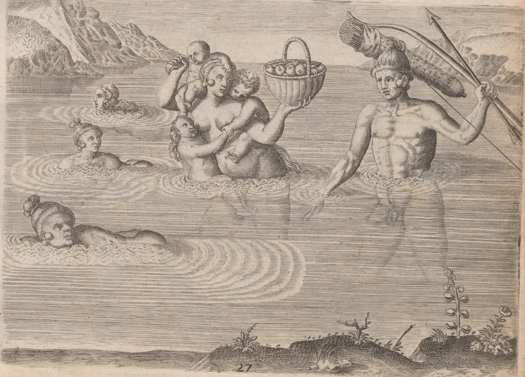 An illustration from Brevis narratio eorum quae in Florida Americae provincia Gallis acciderunt ... : quae est secunda pars Americae. Additae figurae et incolarum eicones ibidem ad vivum expressae, brevis item declaratio religionis, rituum, vivendique ratione ipsorum ..., 1591, leaf 102
