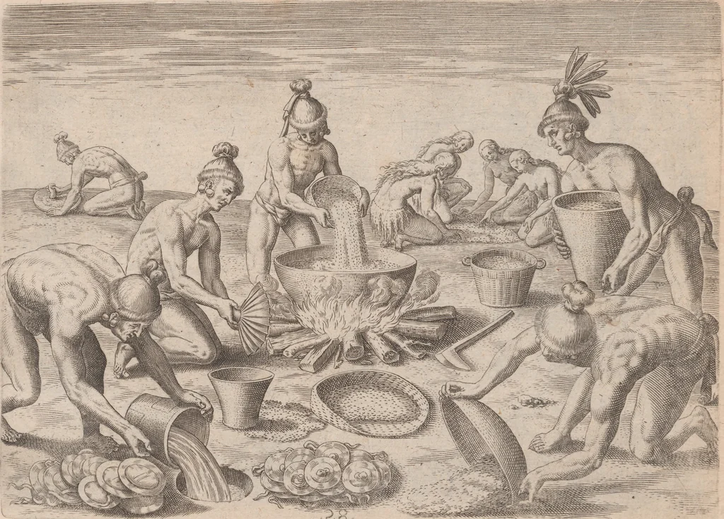 An illustration from Brevis narratio eorum quae in Florida Americae provincia Gallis acciderunt ... : quae est secunda pars Americae. Additae figurae et incolarum eicones ibidem ad vivum expressae, brevis item declaratio religionis, rituum, vivendique ratione ipsorum ..., 1591, leaf 104