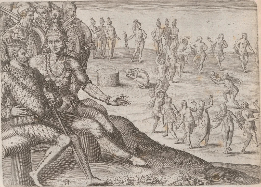 An illustration from Brevis narratio eorum quae in Florida Americae provincia Gallis acciderunt ... : quae est secunda pars Americae. Additae figurae et incolarum eicones ibidem ad vivum expressae, brevis item declaratio religionis, rituum, vivendique ratione ipsorum ..., 1591, leaf 116