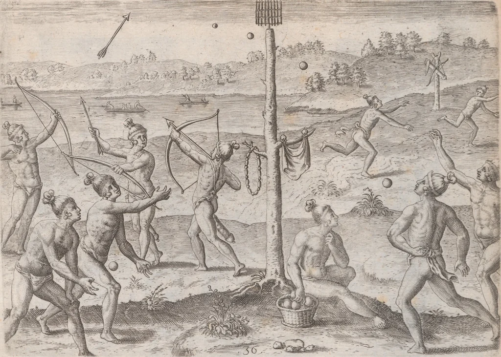 An illustration from Brevis narratio eorum quae in Florida Americae provincia Gallis acciderunt ... : quae est secunda pars Americae. Additae figurae et incolarum eicones ibidem ad vivum expressae, brevis item declaratio religionis, rituum, vivendique ratione ipsorum ..., 1591, leaf 120