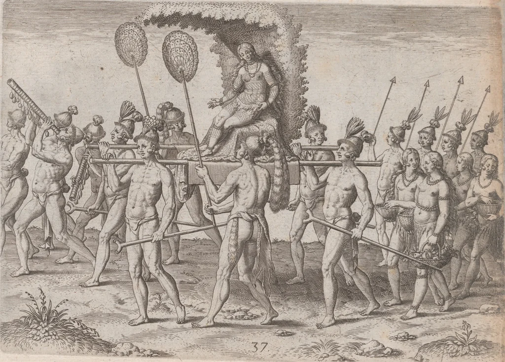 An illustration from Brevis narratio eorum quae in Florida Americae provincia Gallis acciderunt ... : quae est secunda pars Americae. Additae figurae et incolarum eicones ibidem ad vivum expressae, brevis item declaratio religionis, rituum, vivendique ratione ipsorum ..., 1591, leaf 122