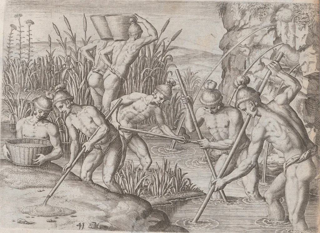 An illustration from Brevis narratio eorum quae in Florida Americae provincia Gallis acciderunt ... : quae est secunda pars Americae. Additae figurae et incolarum eicones ibidem ad vivum expressae, brevis item declaratio religionis, rituum, vivendique ratione ipsorum ..., 1591, leaf 130