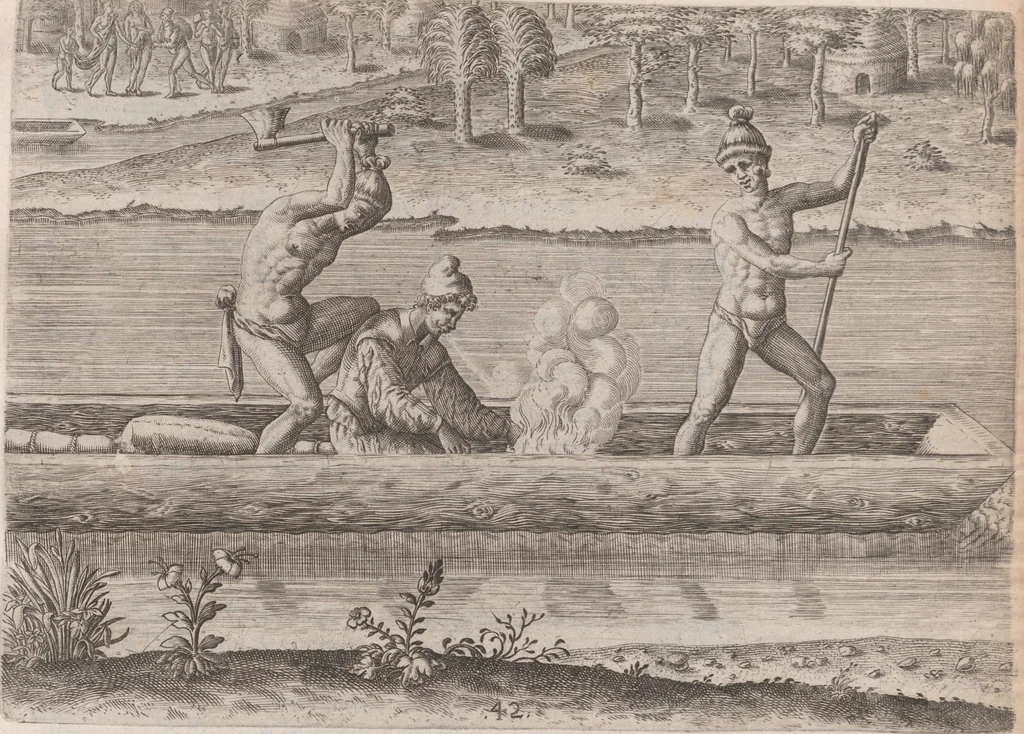 An illustration from Brevis narratio eorum quae in Florida Americae provincia Gallis acciderunt ... : quae est secunda pars Americae. Additae figurae et incolarum eicones ibidem ad vivum expressae, brevis item declaratio religionis, rituum, vivendique ratione ipsorum ..., 1591, leaf 132