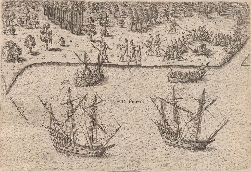 An illustration from Brevis narratio eorum quae in Florida Americae provincia Gallis acciderunt ... : quae est secunda pars Americae. Additae figurae et incolarum eicones ibidem ad vivum expressae, brevis item declaratio religionis, rituum, vivendique ratione ipsorum ..., 1591, leaf 50