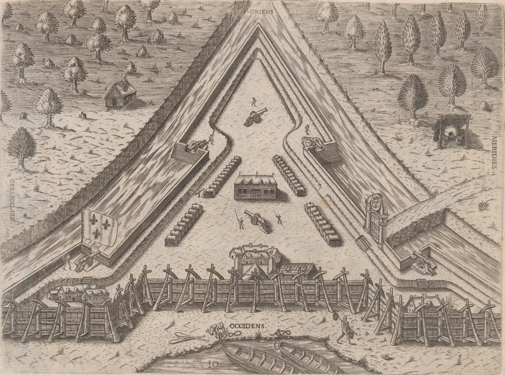 An illustration from Brevis narratio eorum quae in Florida Americae provincia Gallis acciderunt ... : quae est secunda pars Americae. Additae figurae et incolarum eicones ibidem ad vivum expressae, brevis item declaratio religionis, rituum, vivendique ratione ipsorum ..., 1591, leaf 68