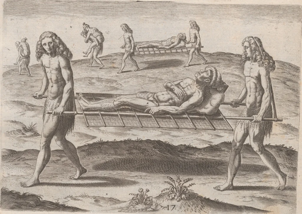 An illustration from Brevis narratio eorum quae in Florida Americae provincia Gallis acciderunt ... : quae est secunda pars Americae. Additae figurae et incolarum eicones ibidem ad vivum expressae, brevis item declaratio religionis, rituum, vivendique ratione ipsorum ..., 1591, leaf 82