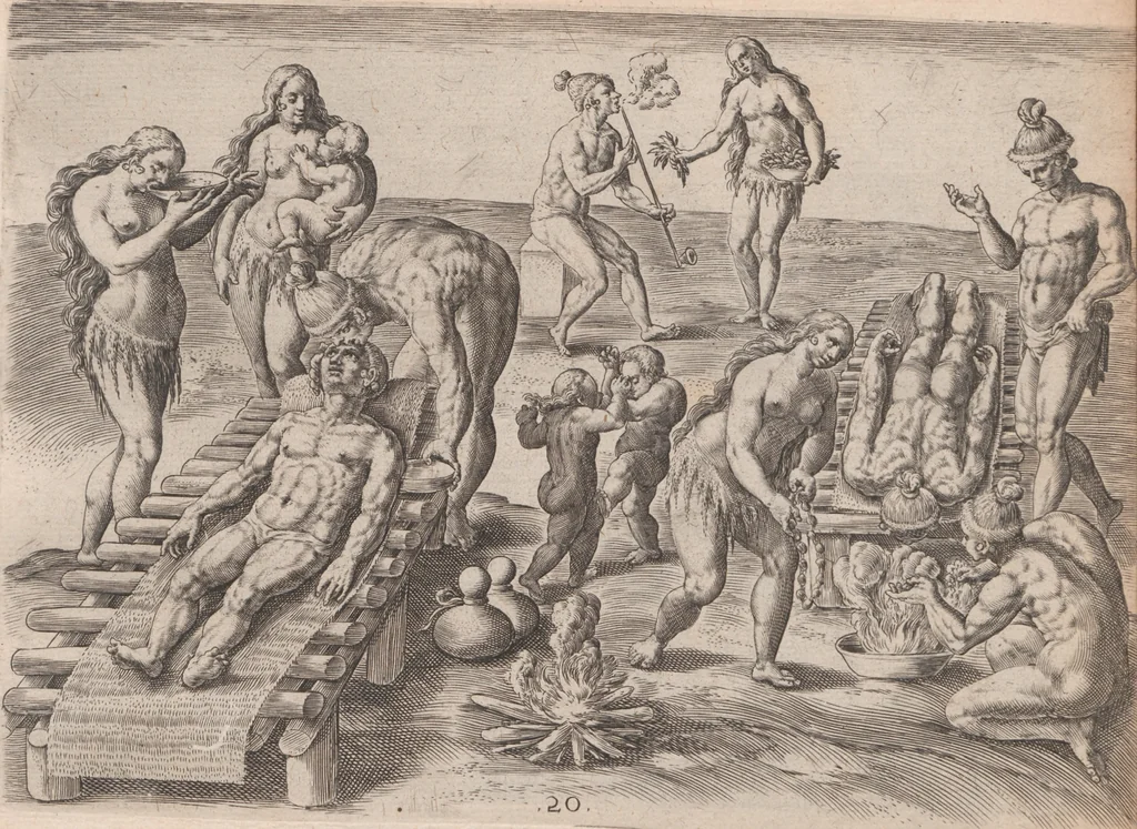 An illustration from Brevis narratio eorum quae in Florida Americae provincia Gallis acciderunt ... : quae est secunda pars Americae. Additae figurae et incolarum eicones ibidem ad vivum expressae, brevis item declaratio religionis, rituum, vivendique ratione ipsorum ..., 1591, leaf 88