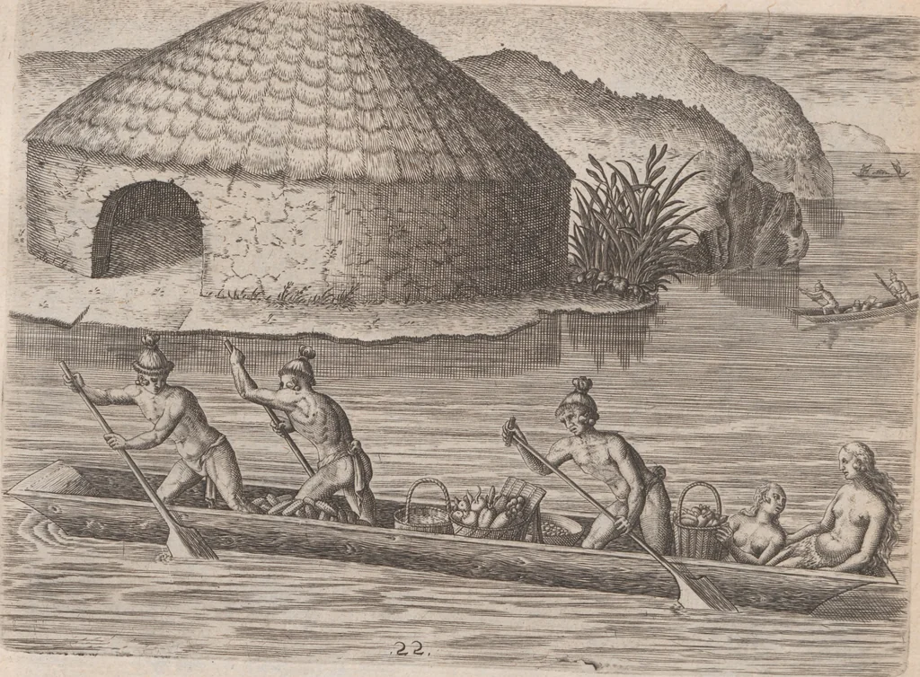 An illustration from Brevis narratio eorum quae in Florida Americae provincia Gallis acciderunt ... : quae est secunda pars Americae. Additae figurae et incolarum eicones ibidem ad vivum expressae, brevis item declaratio religionis, rituum, vivendique ratione ipsorum ..., 1591, leaf 92
