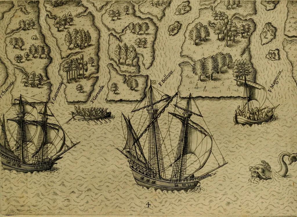 An illustration from Brevis narratio eorvm qvae in Florida Americæ provicia Gallis acciderunt : secunda in illam nauigatione, duce Renato de Laudõniere classis præfecto, anno MDLXIIII, qvae est secvnda pars Americæ : additæ figuræ & incolarum eicones ibidem ad vivu expressæ, brevis item declaratio religionis, rituum, vivendique ratione ipsorum, 1591, leaf 12