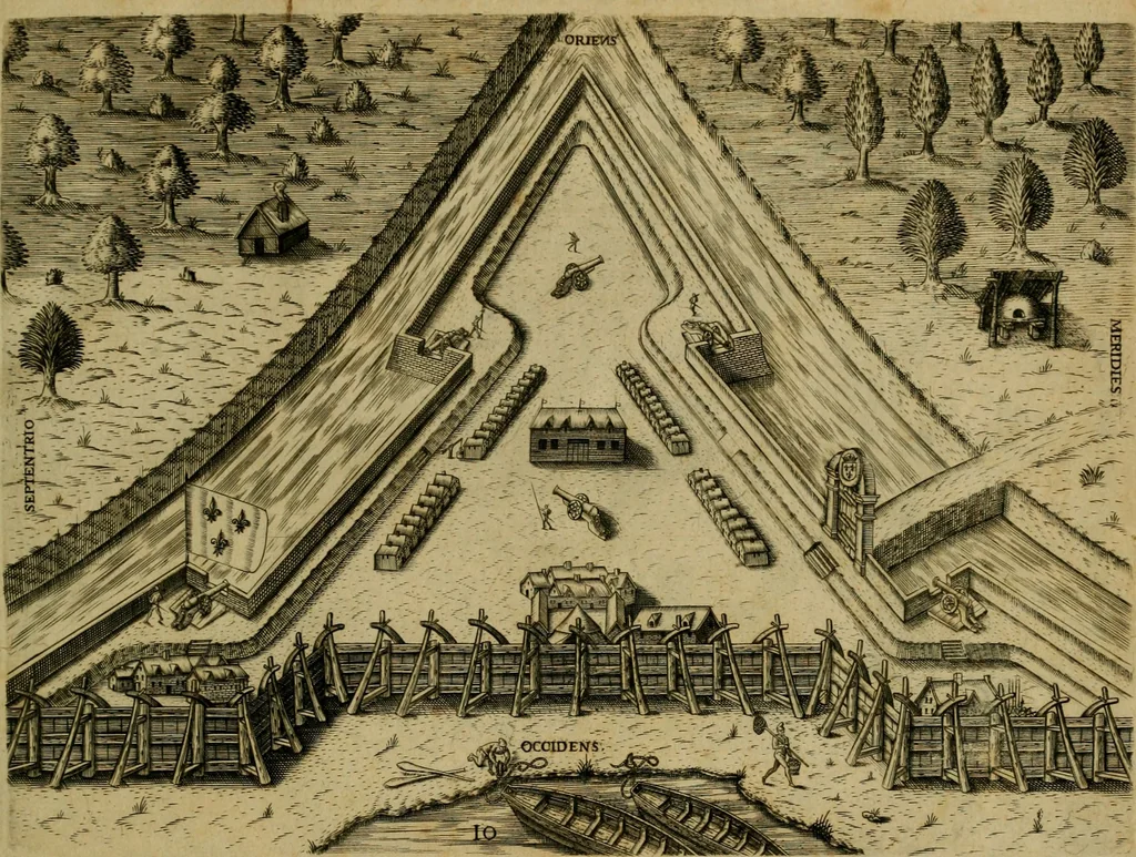 An illustration from Brevis narratio eorvm qvae in Florida Americæ provicia Gallis acciderunt : secunda in illam nauigatione, duce Renato de Laudõniere classis præfecto, anno MDLXIIII, qvae est secvnda pars Americæ : additæ figuræ & incolarum eicones ibidem ad vivu expressæ, brevis item declaratio religionis, rituum, vivendique ratione ipsorum, 1591, leaf 24