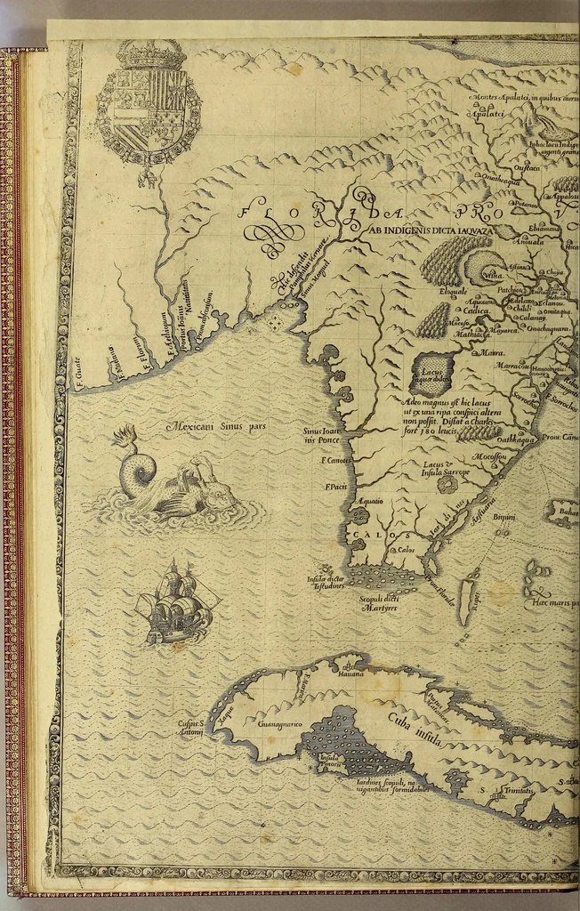 An illustration from Brevis narratio eorum quae in Florida Americae provi[n]cia Gallis acciderunt, : secunda in illam nauigatione, duce Renato de Laudo[n]niere classis praefecto anno M D LXIIII. Quae est secunda pars Americae. Additae figurae et incolarum eicones ibidem ad vivu[m] espressae brevis item declaratio religionis, rituum, vivendique ratione ipsorum., 1609, leaf 24