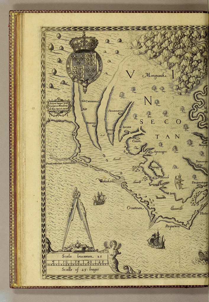 An illustration from A briefe and true report of the new found land of Virginia, : of the commodities and of the nature and manners of the naturall inhabitants. Discouered by the English colony there seated by Sir Richard Greinuile knight in the yeere 1585. Which remained vnder the gouernment of twelue monethes, at the speciall charge and direction of the honourable Sir Walter Raleigh knight lord warden of the stanneries who therein hath beene fauoured and authorised by her maiestie and her letters patents:, 1590, leaf 52