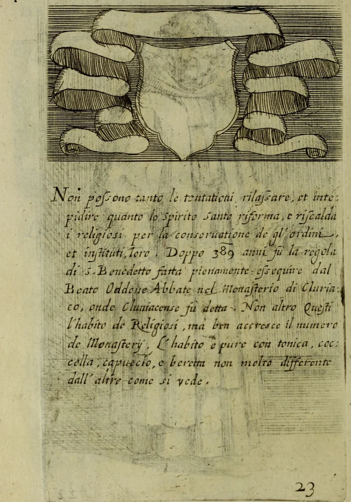 An illustration from Briefve histoire de l'institution des ordres religieux : avec les figures de leurs habits, 1680, leaf 105