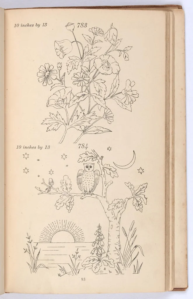 An illustration from Briggs & Co.'s patent transferring papers : protected by Her Most Gracious Majesty's Royal Letters Patent ; a warm iron passed over the backs of these papers transfers the pattern to any fabric, 1883, leaf 102