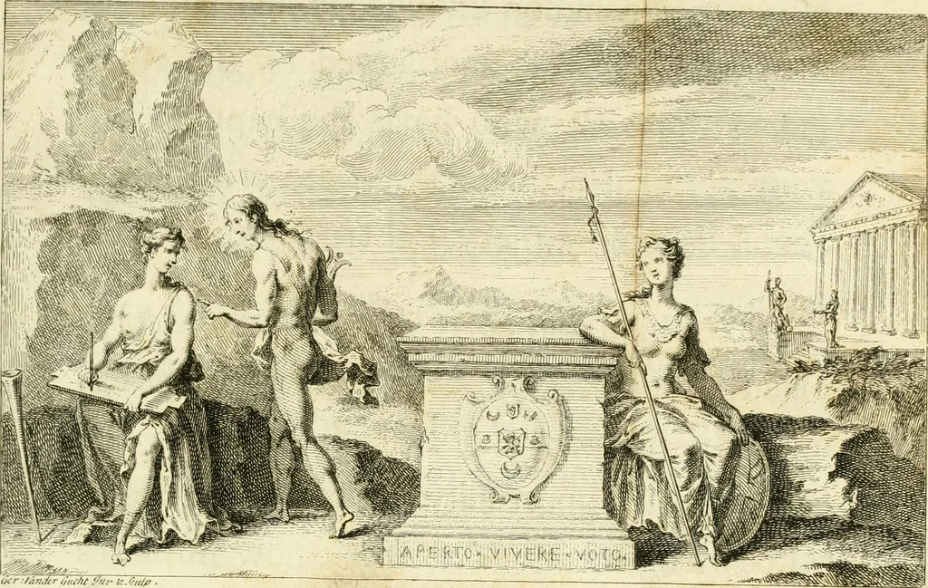 An illustration from Britannia romana: : or, The Roman antiquities of Britain: in three books. I. History of all the Roman transactions in Britain, also description of the Roman walls. II. Collection of the Roman inscriptions and sculptures discovered in Britain. III. The Roman geography of Britain, in which are given the originals of Ptolemy, Antonini Itinerarium, the Notitia, the anonymous Ravennas and Peutinger's table, so far as they relate to this island. To which are added a chronological table, and indexes to the inscriptions and sculptures. Also geographical indexes both of the Latin and English names of the Roman places in Britain, and a general index to the work, 1732, leaf 16