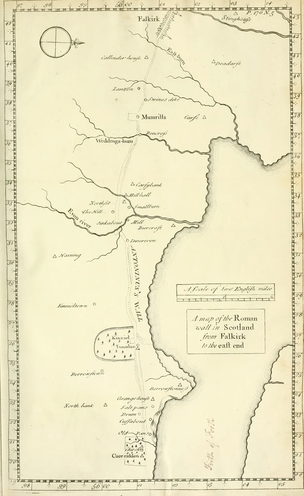 An illustration from Britannia romana: : or, The Roman antiquities of Britain: in three books. I. History of all the Roman transactions in Britain, also description of the Roman walls. II. Collection of the Roman inscriptions and sculptures discovered in Britain. III. The Roman geography of Britain, in which are given the originals of Ptolemy, Antonini Itinerarium, the Notitia, the anonymous Ravennas and Peutinger's table, so far as they relate to this island. To which are added a chronological table, and indexes to the inscriptions and sculptures. Also geographical indexes both of the Latin and English names of the Roman places in Britain, and a general index to the work, 1732, leaf 286