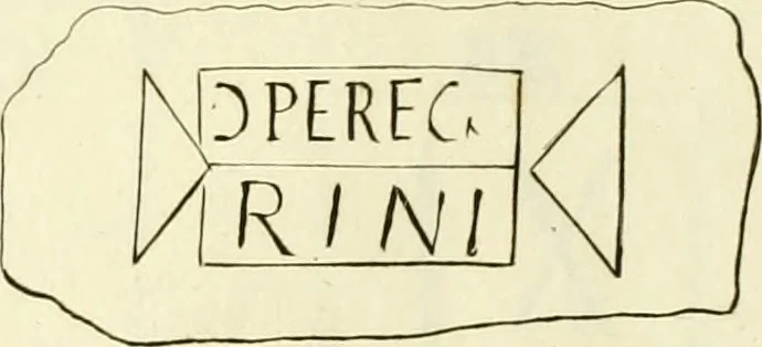 An illustration from Britannia romana: : or, The Roman antiquities of Britain: in three books. I. History of all the Roman transactions in Britain, also description of the Roman walls. II. Collection of the Roman inscriptions and sculptures discovered in Britain. III. The Roman geography of Britain, in which are given the originals of Ptolemy, Antonini Itinerarium, the Notitia, the anonymous Ravennas and Peutinger's table, so far as they relate to this island. To which are added a chronological table, and indexes to the inscriptions and sculptures. Also geographical indexes both of the Latin and English names of the Roman places in Britain, and a general index to the work, 1732, leaf 346