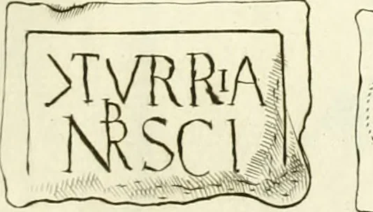 An illustration from Britannia romana: : or, The Roman antiquities of Britain: in three books. I. History of all the Roman transactions in Britain, also description of the Roman walls. II. Collection of the Roman inscriptions and sculptures discovered in Britain. III. The Roman geography of Britain, in which are given the originals of Ptolemy, Antonini Itinerarium, the Notitia, the anonymous Ravennas and Peutinger's table, so far as they relate to this island. To which are added a chronological table, and indexes to the inscriptions and sculptures. Also geographical indexes both of the Latin and English names of the Roman places in Britain, and a general index to the work, 1732, leaf 348