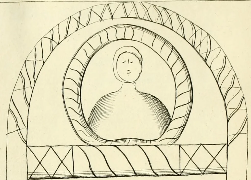 An illustration from Britannia romana: : or, The Roman antiquities of Britain: in three books. I. History of all the Roman transactions in Britain, also description of the Roman walls. II. Collection of the Roman inscriptions and sculptures discovered in Britain. III. The Roman geography of Britain, in which are given the originals of Ptolemy, Antonini Itinerarium, the Notitia, the anonymous Ravennas and Peutinger's table, so far as they relate to this island. To which are added a chronological table, and indexes to the inscriptions and sculptures. Also geographical indexes both of the Latin and English names of the Roman places in Britain, and a general index to the work, 1732, leaf 350