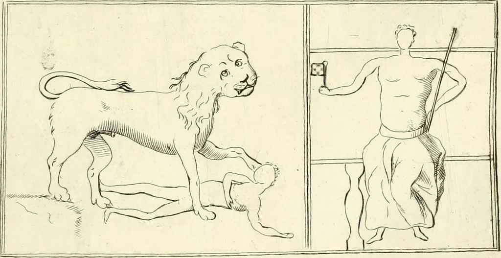 An illustration from Britannia romana: : or, The Roman antiquities of Britain: in three books. I. History of all the Roman transactions in Britain, also description of the Roman walls. II. Collection of the Roman inscriptions and sculptures discovered in Britain. III. The Roman geography of Britain, in which are given the originals of Ptolemy, Antonini Itinerarium, the Notitia, the anonymous Ravennas and Peutinger's table, so far as they relate to this island. To which are added a chronological table, and indexes to the inscriptions and sculptures. Also geographical indexes both of the Latin and English names of the Roman places in Britain, and a general index to the work, 1732, leaf 350