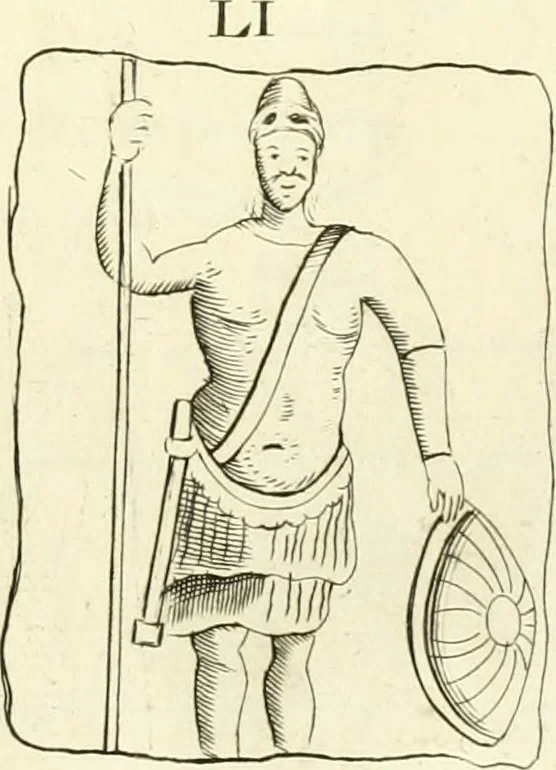 An illustration from Britannia romana: : or, The Roman antiquities of Britain: in three books. I. History of all the Roman transactions in Britain, also description of the Roman walls. II. Collection of the Roman inscriptions and sculptures discovered in Britain. III. The Roman geography of Britain, in which are given the originals of Ptolemy, Antonini Itinerarium, the Notitia, the anonymous Ravennas and Peutinger's table, so far as they relate to this island. To which are added a chronological table, and indexes to the inscriptions and sculptures. Also geographical indexes both of the Latin and English names of the Roman places in Britain, and a general index to the work, 1732, leaf 378