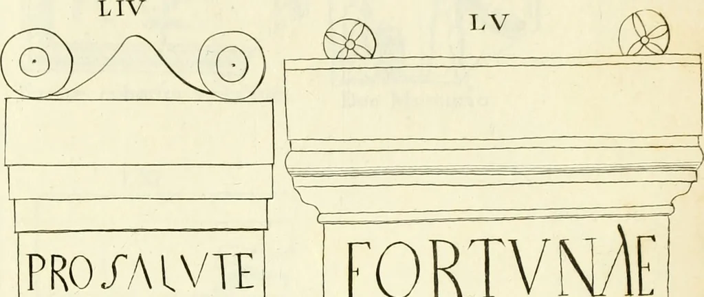 An illustration from Britannia romana: : or, The Roman antiquities of Britain: in three books. I. History of all the Roman transactions in Britain, also description of the Roman walls. II. Collection of the Roman inscriptions and sculptures discovered in Britain. III. The Roman geography of Britain, in which are given the originals of Ptolemy, Antonini Itinerarium, the Notitia, the anonymous Ravennas and Peutinger's table, so far as they relate to this island. To which are added a chronological table, and indexes to the inscriptions and sculptures. Also geographical indexes both of the Latin and English names of the Roman places in Britain, and a general index to the work, 1732, leaf 384