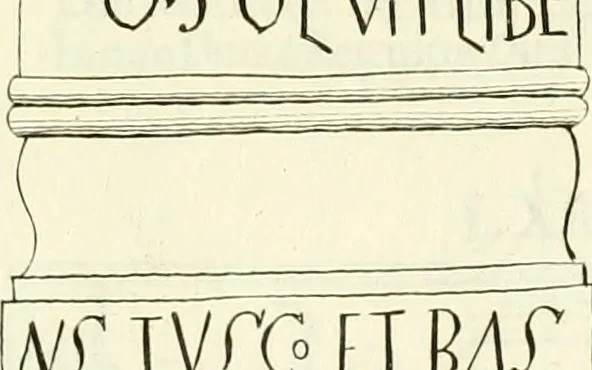 An illustration from Britannia romana: : or, The Roman antiquities of Britain: in three books. I. History of all the Roman transactions in Britain, also description of the Roman walls. II. Collection of the Roman inscriptions and sculptures discovered in Britain. III. The Roman geography of Britain, in which are given the originals of Ptolemy, Antonini Itinerarium, the Notitia, the anonymous Ravennas and Peutinger's table, so far as they relate to this island. To which are added a chronological table, and indexes to the inscriptions and sculptures. Also geographical indexes both of the Latin and English names of the Roman places in Britain, and a general index to the work, 1732, leaf 384