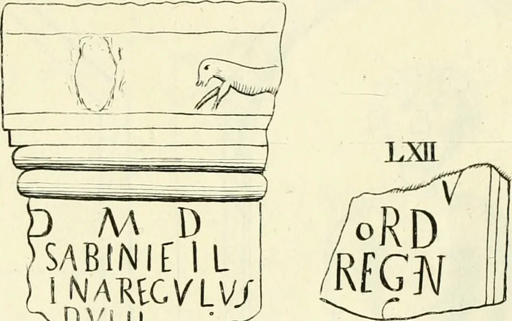 An illustration from Britannia romana: : or, The Roman antiquities of Britain: in three books. I. History of all the Roman transactions in Britain, also description of the Roman walls. II. Collection of the Roman inscriptions and sculptures discovered in Britain. III. The Roman geography of Britain, in which are given the originals of Ptolemy, Antonini Itinerarium, the Notitia, the anonymous Ravennas and Peutinger's table, so far as they relate to this island. To which are added a chronological table, and indexes to the inscriptions and sculptures. Also geographical indexes both of the Latin and English names of the Roman places in Britain, and a general index to the work, 1732, leaf 386
