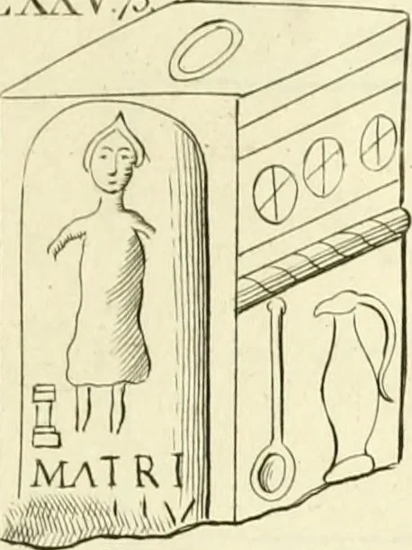 An illustration from Britannia romana: : or, The Roman antiquities of Britain: in three books. I. History of all the Roman transactions in Britain, also description of the Roman walls. II. Collection of the Roman inscriptions and sculptures discovered in Britain. III. The Roman geography of Britain, in which are given the originals of Ptolemy, Antonini Itinerarium, the Notitia, the anonymous Ravennas and Peutinger's table, so far as they relate to this island. To which are added a chronological table, and indexes to the inscriptions and sculptures. Also geographical indexes both of the Latin and English names of the Roman places in Britain, and a general index to the work, 1732, leaf 394