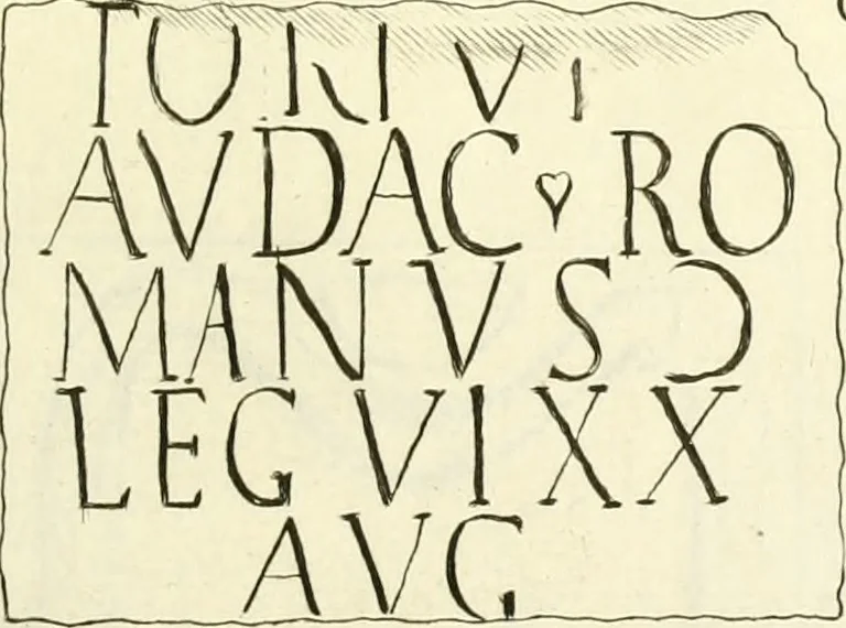 An illustration from Britannia romana: : or, The Roman antiquities of Britain: in three books. I. History of all the Roman transactions in Britain, also description of the Roman walls. II. Collection of the Roman inscriptions and sculptures discovered in Britain. III. The Roman geography of Britain, in which are given the originals of Ptolemy, Antonini Itinerarium, the Notitia, the anonymous Ravennas and Peutinger's table, so far as they relate to this island. To which are added a chronological table, and indexes to the inscriptions and sculptures. Also geographical indexes both of the Latin and English names of the Roman places in Britain, and a general index to the work, 1732, leaf 394