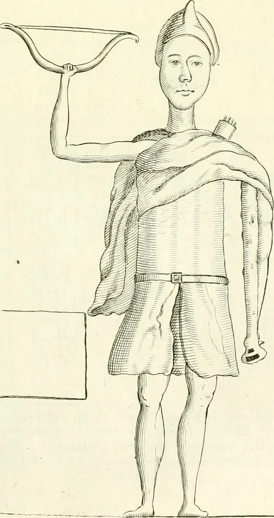 An illustration from Britannia romana: : or, The Roman antiquities of Britain: in three books. I. History of all the Roman transactions in Britain, also description of the Roman walls. II. Collection of the Roman inscriptions and sculptures discovered in Britain. III. The Roman geography of Britain, in which are given the originals of Ptolemy, Antonini Itinerarium, the Notitia, the anonymous Ravennas and Peutinger's table, so far as they relate to this island. To which are added a chronological table, and indexes to the inscriptions and sculptures. Also geographical indexes both of the Latin and English names of the Roman places in Britain, and a general index to the work, 1732, leaf 404