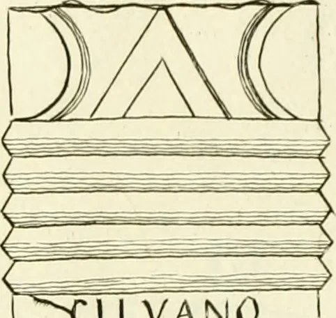An illustration from Britannia romana: : or, The Roman antiquities of Britain: in three books. I. History of all the Roman transactions in Britain, also description of the Roman walls. II. Collection of the Roman inscriptions and sculptures discovered in Britain. III. The Roman geography of Britain, in which are given the originals of Ptolemy, Antonini Itinerarium, the Notitia, the anonymous Ravennas and Peutinger's table, so far as they relate to this island. To which are added a chronological table, and indexes to the inscriptions and sculptures. Also geographical indexes both of the Latin and English names of the Roman places in Britain, and a general index to the work, 1732, leaf 408