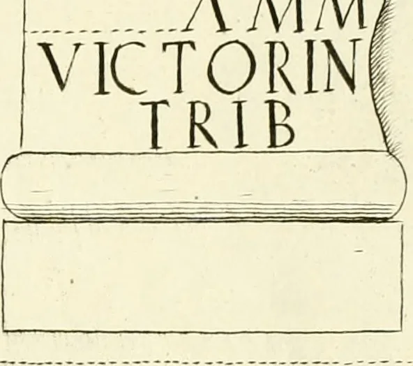 An illustration from Britannia romana: : or, The Roman antiquities of Britain: in three books. I. History of all the Roman transactions in Britain, also description of the Roman walls. II. Collection of the Roman inscriptions and sculptures discovered in Britain. III. The Roman geography of Britain, in which are given the originals of Ptolemy, Antonini Itinerarium, the Notitia, the anonymous Ravennas and Peutinger's table, so far as they relate to this island. To which are added a chronological table, and indexes to the inscriptions and sculptures. Also geographical indexes both of the Latin and English names of the Roman places in Britain, and a general index to the work, 1732, leaf 428