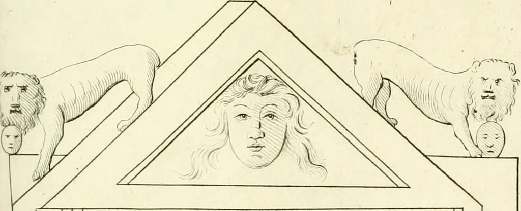 An illustration from Britannia romana: : or, The Roman antiquities of Britain: in three books. I. History of all the Roman transactions in Britain, also description of the Roman walls. II. Collection of the Roman inscriptions and sculptures discovered in Britain. III. The Roman geography of Britain, in which are given the originals of Ptolemy, Antonini Itinerarium, the Notitia, the anonymous Ravennas and Peutinger's table, so far as they relate to this island. To which are added a chronological table, and indexes to the inscriptions and sculptures. Also geographical indexes both of the Latin and English names of the Roman places in Britain, and a general index to the work, 1732, leaf 438