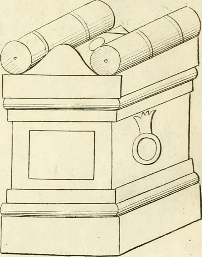 An illustration from Britannia romana: : or, The Roman antiquities of Britain: in three books. I. History of all the Roman transactions in Britain, also description of the Roman walls. II. Collection of the Roman inscriptions and sculptures discovered in Britain. III. The Roman geography of Britain, in which are given the originals of Ptolemy, Antonini Itinerarium, the Notitia, the anonymous Ravennas and Peutinger's table, so far as they relate to this island. To which are added a chronological table, and indexes to the inscriptions and sculptures. Also geographical indexes both of the Latin and English names of the Roman places in Britain, and a general index to the work, 1732, leaf 438
