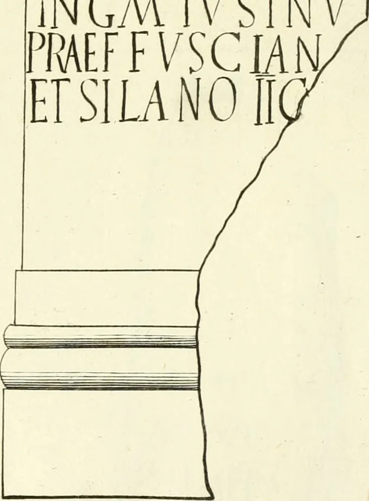 An illustration from Britannia romana: : or, The Roman antiquities of Britain: in three books. I. History of all the Roman transactions in Britain, also description of the Roman walls. II. Collection of the Roman inscriptions and sculptures discovered in Britain. III. The Roman geography of Britain, in which are given the originals of Ptolemy, Antonini Itinerarium, the Notitia, the anonymous Ravennas and Peutinger's table, so far as they relate to this island. To which are added a chronological table, and indexes to the inscriptions and sculptures. Also geographical indexes both of the Latin and English names of the Roman places in Britain, and a general index to the work, 1732, leaf 448