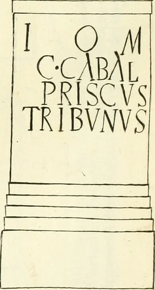 An illustration from Britannia romana: : or, The Roman antiquities of Britain: in three books. I. History of all the Roman transactions in Britain, also description of the Roman walls. II. Collection of the Roman inscriptions and sculptures discovered in Britain. III. The Roman geography of Britain, in which are given the originals of Ptolemy, Antonini Itinerarium, the Notitia, the anonymous Ravennas and Peutinger's table, so far as they relate to this island. To which are added a chronological table, and indexes to the inscriptions and sculptures. Also geographical indexes both of the Latin and English names of the Roman places in Britain, and a general index to the work, 1732, leaf 458