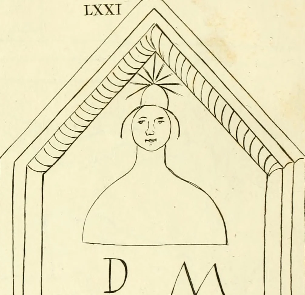 An illustration from Britannia romana: : or, The Roman antiquities of Britain: in three books. I. History of all the Roman transactions in Britain, also description of the Roman walls. II. Collection of the Roman inscriptions and sculptures discovered in Britain. III. The Roman geography of Britain, in which are given the originals of Ptolemy, Antonini Itinerarium, the Notitia, the anonymous Ravennas and Peutinger's table, so far as they relate to this island. To which are added a chronological table, and indexes to the inscriptions and sculptures. Also geographical indexes both of the Latin and English names of the Roman places in Britain, and a general index to the work, 1732, leaf 464