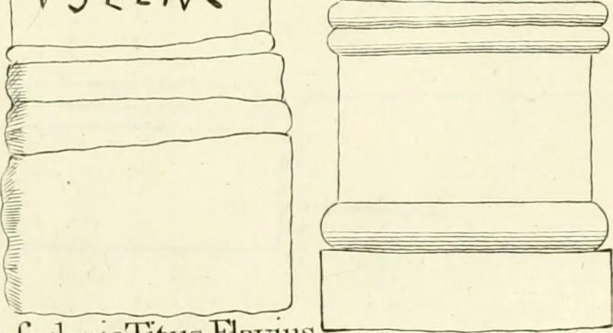An illustration from Britannia romana: : or, The Roman antiquities of Britain: in three books. I. History of all the Roman transactions in Britain, also description of the Roman walls. II. Collection of the Roman inscriptions and sculptures discovered in Britain. III. The Roman geography of Britain, in which are given the originals of Ptolemy, Antonini Itinerarium, the Notitia, the anonymous Ravennas and Peutinger's table, so far as they relate to this island. To which are added a chronological table, and indexes to the inscriptions and sculptures. Also geographical indexes both of the Latin and English names of the Roman places in Britain, and a general index to the work, 1732, leaf 476