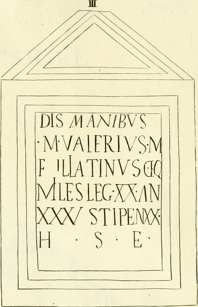 An illustration from Britannia romana: : or, The Roman antiquities of Britain: in three books. I. History of all the Roman transactions in Britain, also description of the Roman walls. II. Collection of the Roman inscriptions and sculptures discovered in Britain. III. The Roman geography of Britain, in which are given the originals of Ptolemy, Antonini Itinerarium, the Notitia, the anonymous Ravennas and Peutinger's table, so far as they relate to this island. To which are added a chronological table, and indexes to the inscriptions and sculptures. Also geographical indexes both of the Latin and English names of the Roman places in Britain, and a general index to the work, 1732, leaf 516