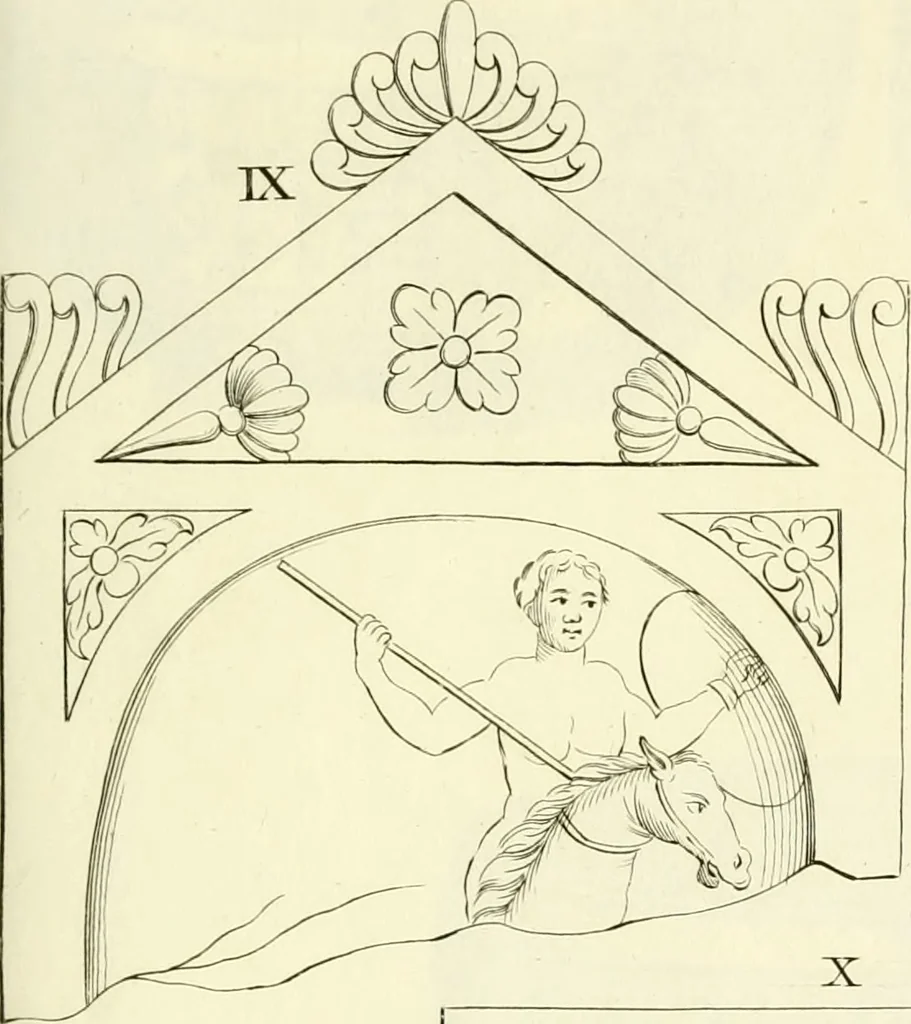 An illustration from Britannia romana: : or, The Roman antiquities of Britain: in three books. I. History of all the Roman transactions in Britain, also description of the Roman walls. II. Collection of the Roman inscriptions and sculptures discovered in Britain. III. The Roman geography of Britain, in which are given the originals of Ptolemy, Antonini Itinerarium, the Notitia, the anonymous Ravennas and Peutinger's table, so far as they relate to this island. To which are added a chronological table, and indexes to the inscriptions and sculptures. Also geographical indexes both of the Latin and English names of the Roman places in Britain, and a general index to the work, 1732, leaf 522