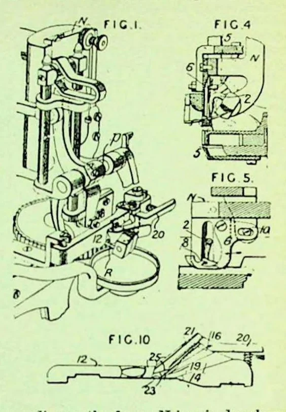 An illustration from British Patent Office - Abridgments Class 112, Sewing and Embroidering 1897-1900, 1903, leaf 141