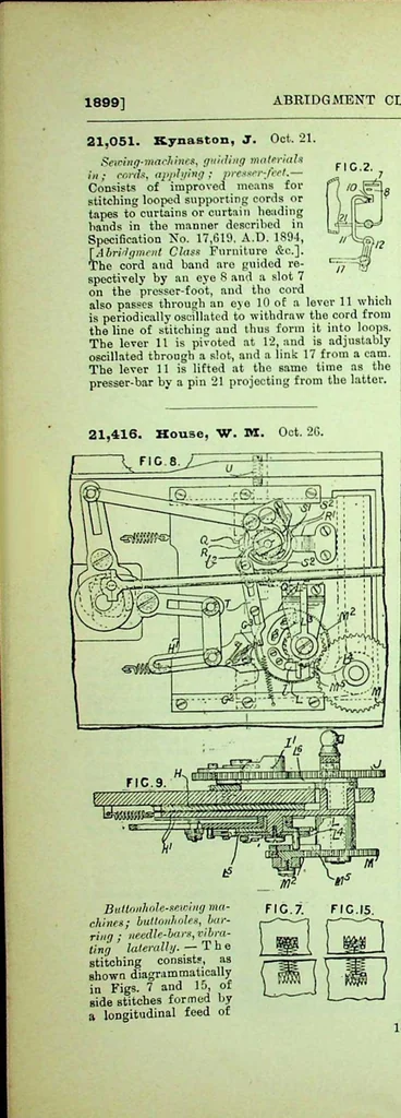 An illustration from British Patent Office - Abridgments Class 112, Sewing and Embroidering 1897-1900, 1903, leaf 161