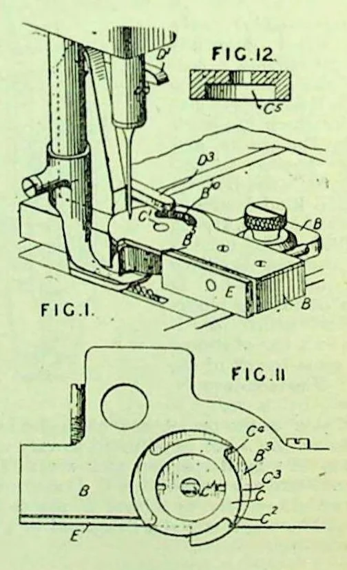 An illustration from British Patent Office - Abridgments Class 112, Sewing and Embroidering 1897-1900, 1903, leaf 173