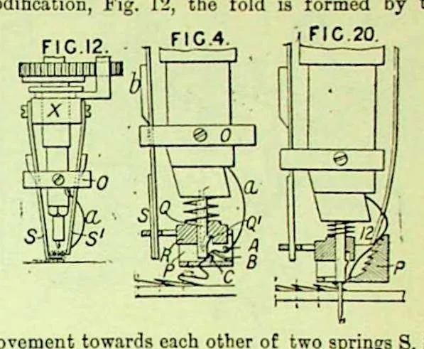 An illustration from British Patent Office - Abridgments Class 112, Sewing and Embroidering 1897-1900, 1903, leaf 184