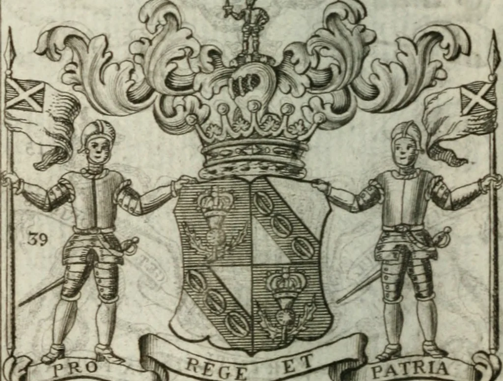 An illustration from The British compendium; or, Rudiments of honour: Containing the origin of the Scots, and succession of their kings for above 2000 years;, 1741, leaf 27