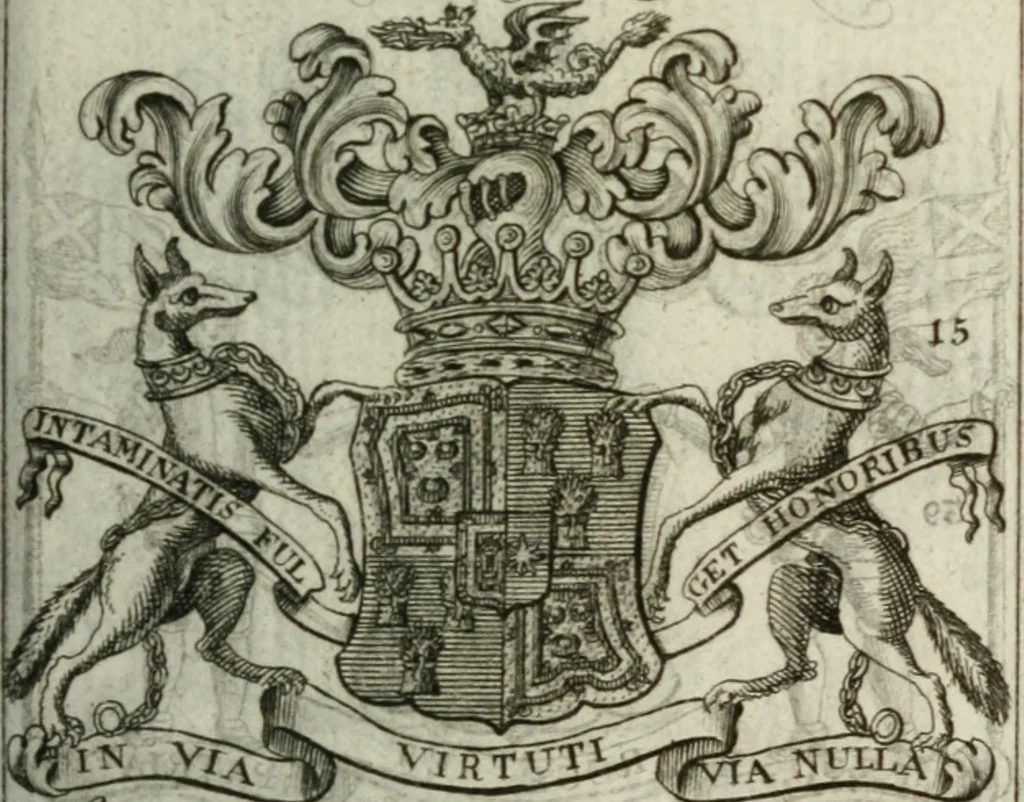 An illustration from The British compendium; or, Rudiments of honour: Containing the origin of the Scots, and succession of their kings for above 2000 years;, 1741, leaf 28