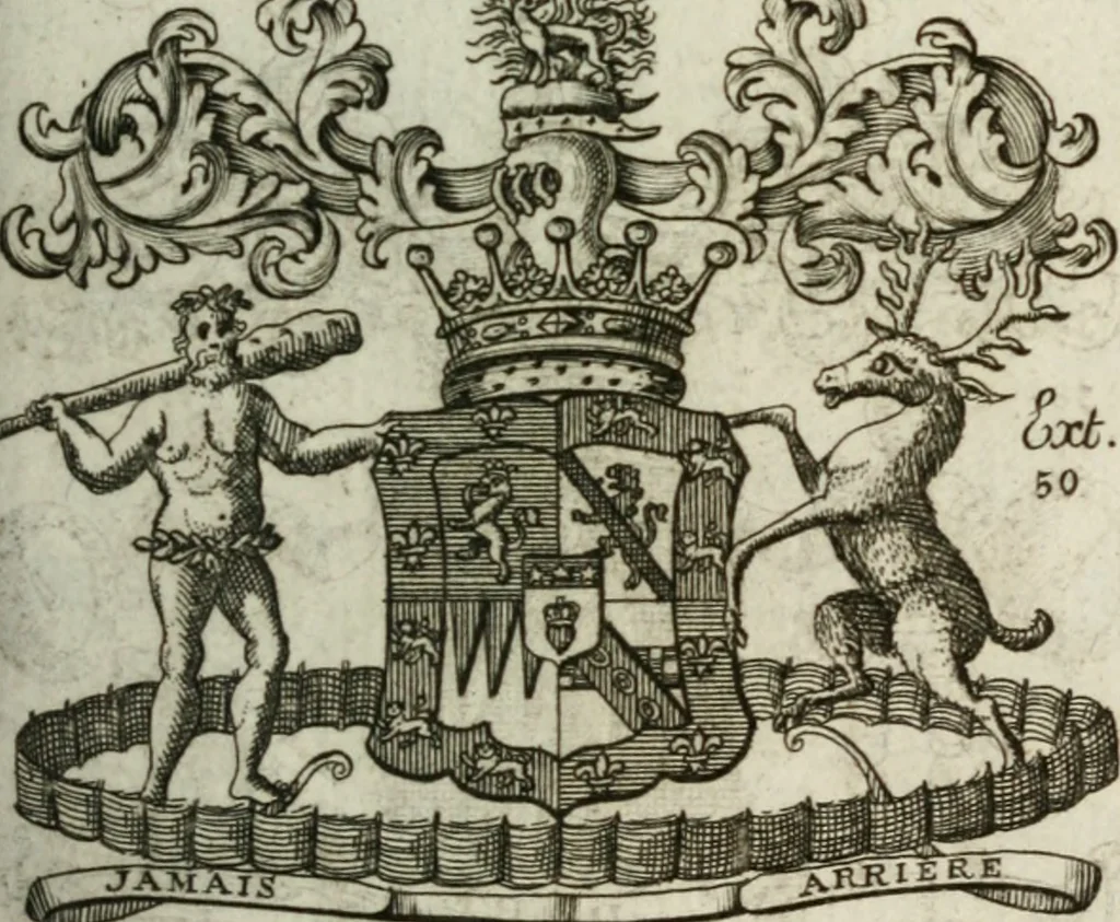 An illustration from The British compendium; or, Rudiments of honour: Containing the origin of the Scots, and succession of their kings for above 2000 years;, 1741, leaf 48